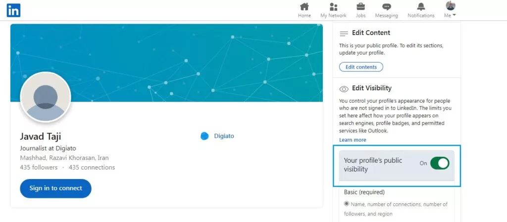  عمومی کردن حساب کاربری در لینکدین