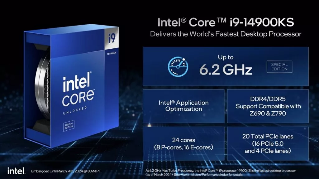 سریع‌ترین پردازنده دسکتاپ دنیا، اینتل Core i9-14900KS روانه بازار شد
