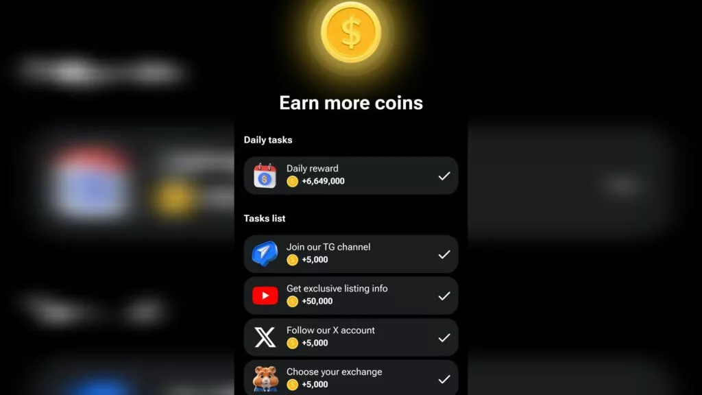 بخش Earn بازی همستر کمبت