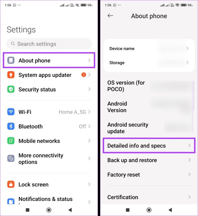 برنامه Settings را باز کنید و روی About phone ضربه بزنید