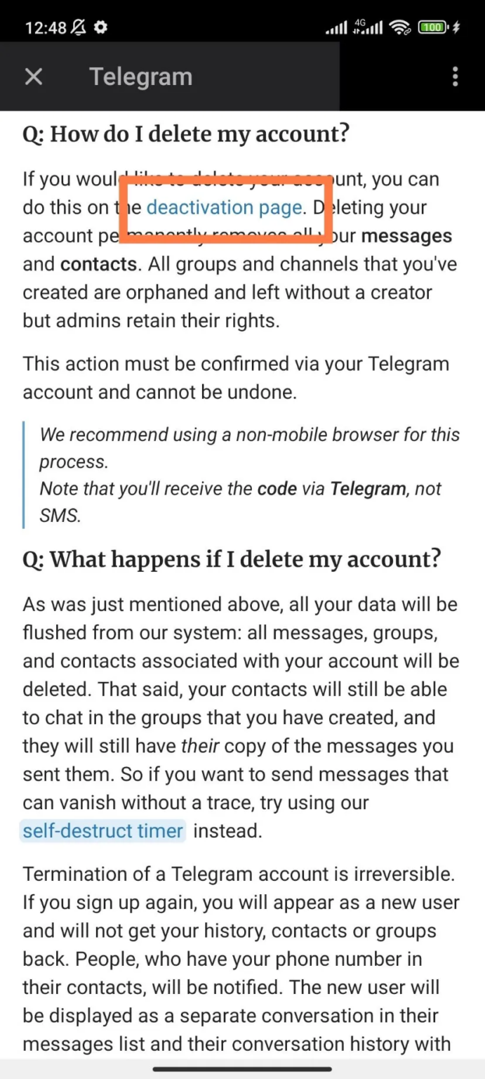 حذف اکانت تلگرام با گوشی 3