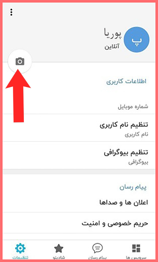 روی آیکون دوربین در برنامه شاد کلیک کنید