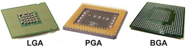 سوکت PGA در کنار سوکت‌های LGA و BGA