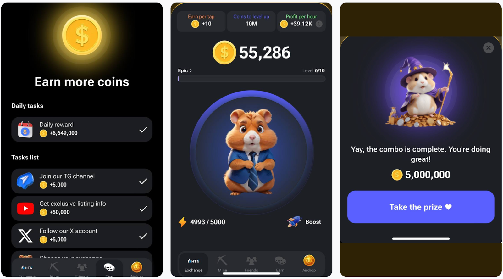 سیستم Tap to Earn مکانیسم اصلی شامل ضربه‌زدن به همستر دیجیتال برای کسب سکه است