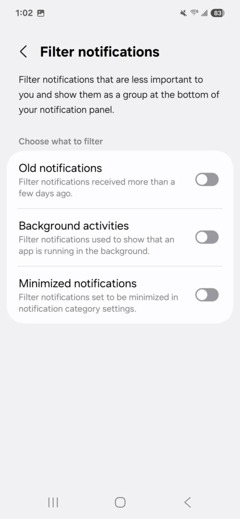 فیلتر نوتیفیکیشن‌ها در One UI 7