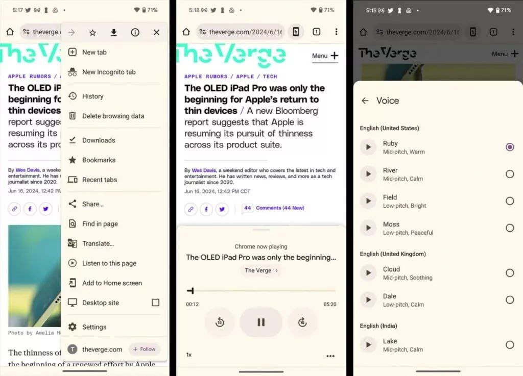 قابلیت Listen to this page گوگل کروم