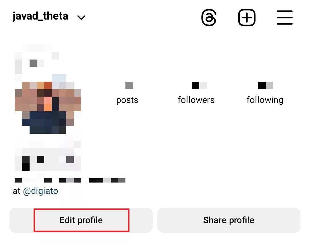 قسمت Edit profile در اینستاگرام