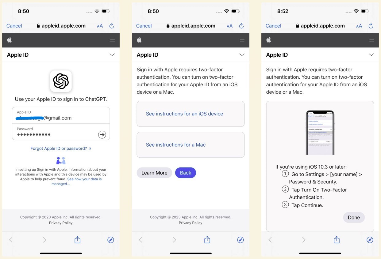 وارد کردن Apple ID و رمز عبور مراحل نصب برنامه ChatGPT